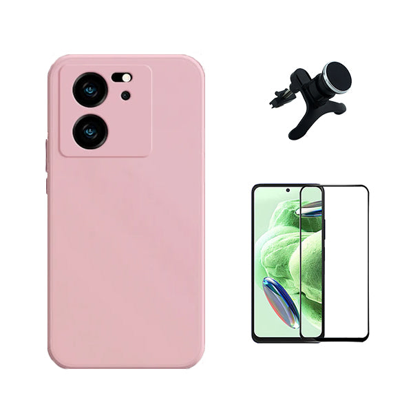 Kit Película de Vidro Temperado GorilasGlass + Capa Proteção Traseira Silicone + Suporte Magnético Com Pernas GIFT4ME para Xiaomi 13T Pro - Rosa
