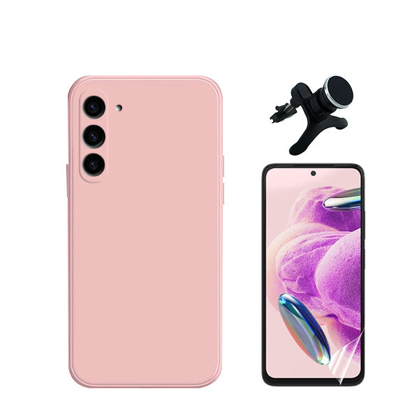 Kit Película Protectora de Hydrogel Frente + Capa Proteção Traseira Silicone + Suporte Magnético Com Pernas Phonecare para Samsung Galaxy S24 5G - Rosa