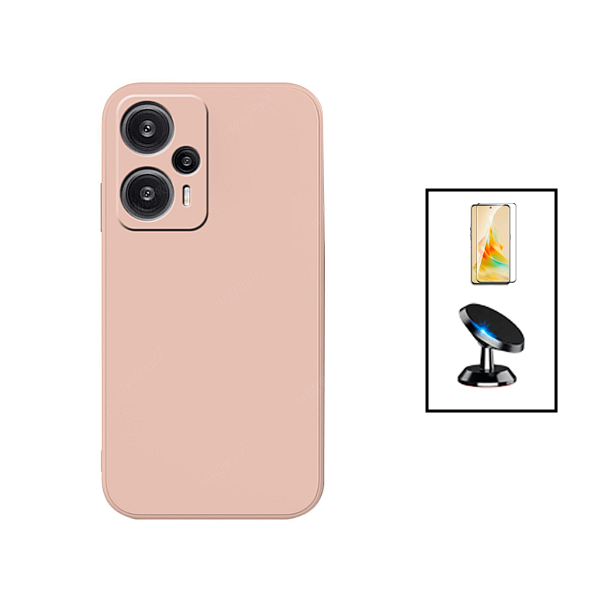 Kit Película de Vidro Temperado GorilasGlass + Capa Proteção Traseira Silicone + Suporte Magnético para Xiaomi Poco F5 - Rosa