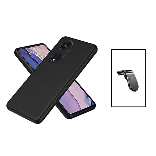 Kit Suporte de Carro Magnético L + Capa Proteção Traseira Silicone para Oppo Reno 8T 5G - Preto