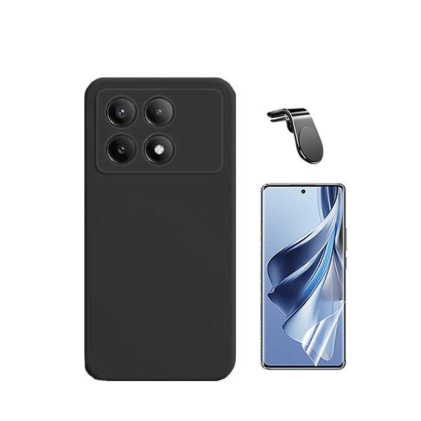 Kit Película Protectora de Hydrogel Frente + Capa Proteção Traseira Silicone + Suporte de Carro Magnético L GIFT4ME para Xiaomi Poco X6 Pro 5G - Preto