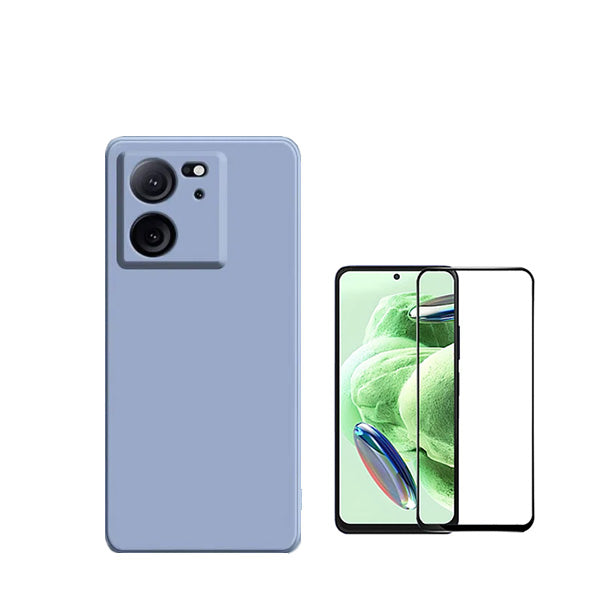 Kit Película de Vidro Temperado GorilasGlass + Capa Proteção Traseira Silicone Phonecare para Xiaomi 13T - Azul Claro