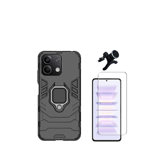 Kit Vidro Temperado ClearGorilasGlass + Capa de Proteção Militar Magnética + Suporte Magnético Com Pernas GIFT4ME para Xiaomi Redmi Note 13 Pro - Preto