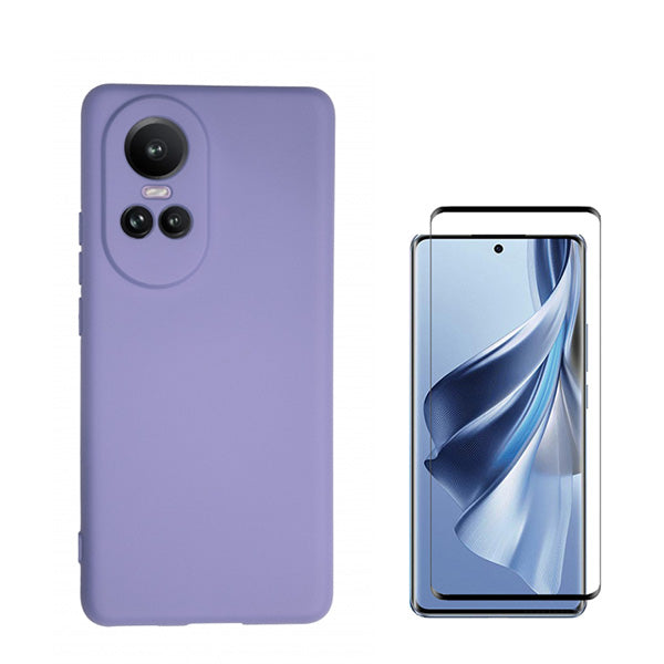Kit Película de Vidro Temperado GorilasGlass Curvado + Capa Proteção Traseira Silicone Phonecare para Oppo Reno 10 Pro - Roxo