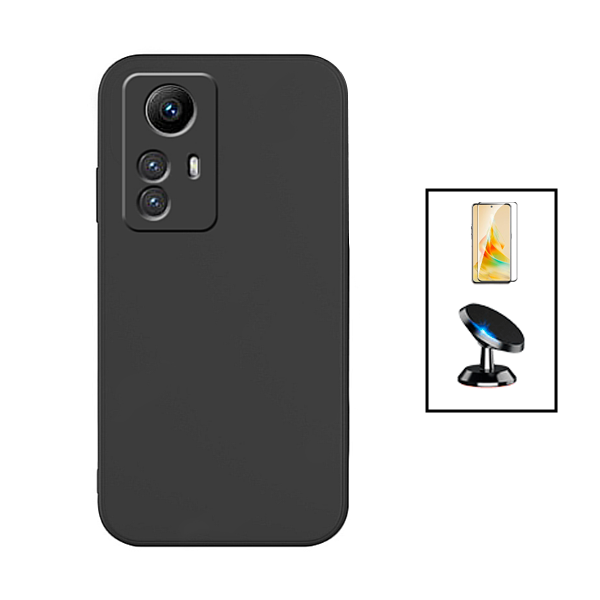 Kit Película de Vidro Temperado GorilasGlass + Capa Proteção Traseira Silicone + Suporte Magnético para Xiaomi Redmi Note 12S - Preto