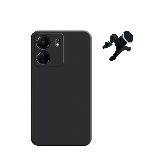 Kit Suporte Magnético Com Pernas + Capa Proteção Traseira Silicone GIFT4ME para Xiaomi Redmi 13C - Preto