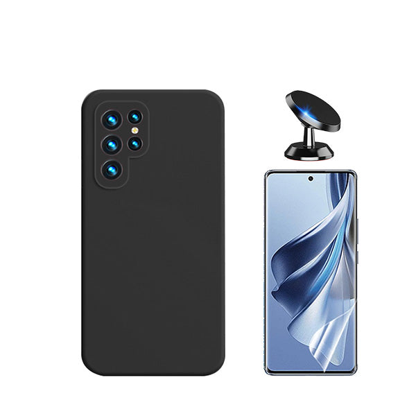 Kit Película Protectora de Hydrogel Frente + Capa Proteção Traseira Silicone + Suporte Magnético Phonecare para Samsung Galaxy S24 Ultra 5G - Preto