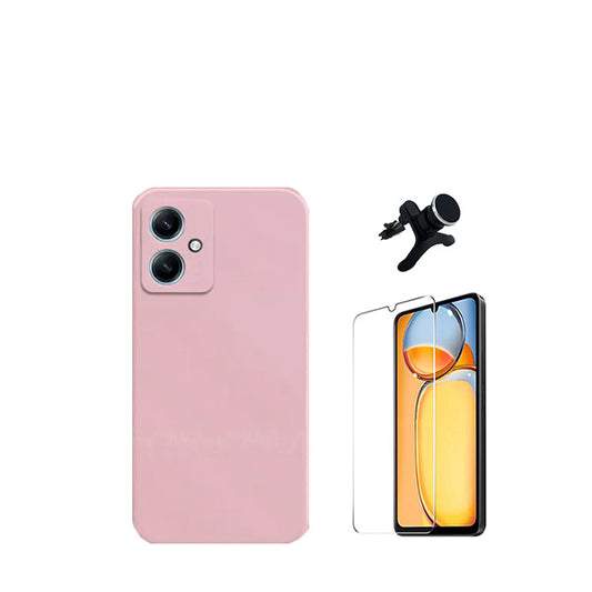 Kit Vidro Temperado ClearGorilasGlass + Capa Proteção Traseira Silicone + Suporte Magnético Com Pernas GIFT4ME para Xiaomi Redmi 13C 5G - Rosa