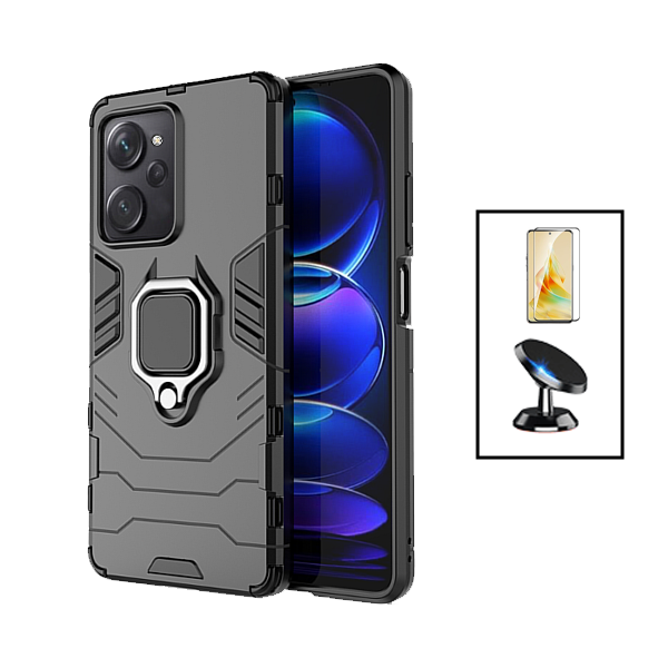 Kit Película de Vidro Temperado GorilasGlass + Capa de Proteção Militar Magnética + Suporte Magnético para Xiaomi Poco X5 Pro - Preto