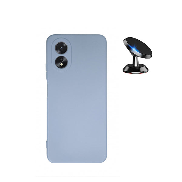 Kit Suporte Magnético + Capa Proteção Traseira Silicone Phonecare para Oppo A38 4G - Azul Claro