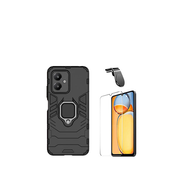 Kit Vidro Temperado ClearGorilasGlass + Capa de Proteção Militar Magnética + Suporte Magnético L GIFT4ME para Xiaomi Redmi 13C 5G - Preto