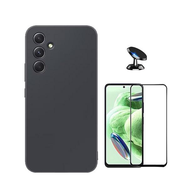 Kit Película de Vidro Temperado GorilasGlass + Capa Proteção Traseira Silicone + Suporte Magnético GIFT4ME para Samsung Galaxy A55 5G - Preto