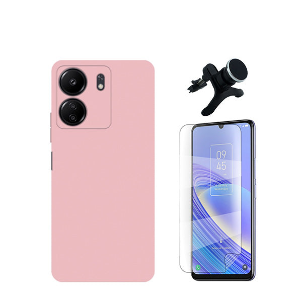 Kit Película Protectora de Hydrogel Frente + Capa Proteção Traseira Silicone + Suporte Magnético Com Pernas GIFT4ME para Xiaomi Redmi 13C - Rosa