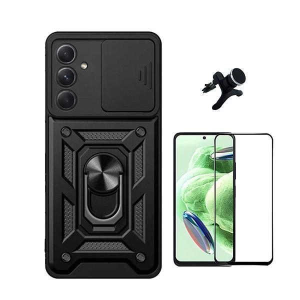 Kit Película de Vidro Temperado GOrilasGlass + Capa de Proteção Militar Magnética Janela Deslizante + Suporte Magnético Com Pernas GIFT4ME para Samsung Galaxy A55 5G - Preto
