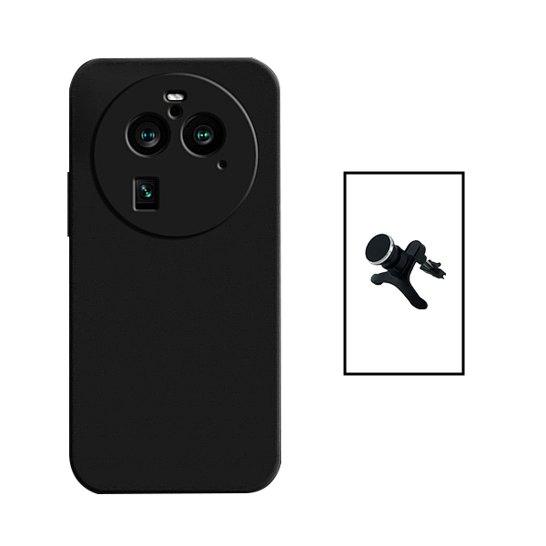 Kit Suporte Magnético Com Pernas + Capa Proteção Traseira Silicone para Oppo Find X6 - Preto