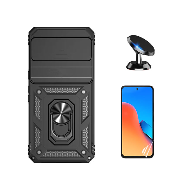 Kit Película Protectora de Hydrogel Frente + Capa de Proteção Militar Magnética Janela Deslizante + Suporte Magnético GIFT4ME para Google Pixel 8 Pro - Preto