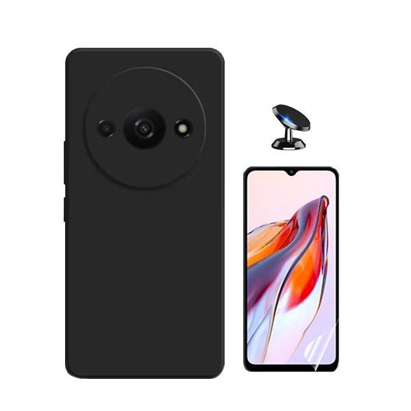 Kit Película ProtectOra de Hydrogel Frente + Capa Proteção Traseira Silicone + Suporte Magnético GIFT4ME para Xiaomi Redmi A3 - Preto