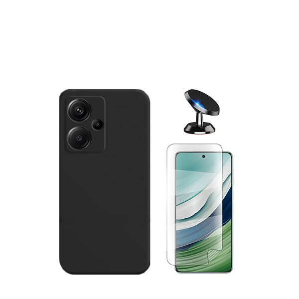 Kit Película Protectora de Hydrogel Frente + Capa Proteção Traseira Silicone + Suporte Magnético GIFT4ME para Xiaomi Redmi Note 13 Pro+ Plus - Preto