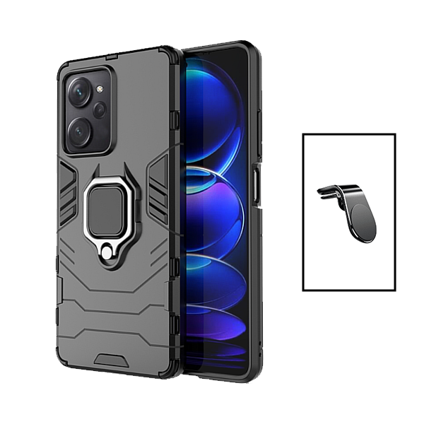 Kit Suporte de Carro Magnético L + Capa de Proteção Militar Magnética para Xiaomi Poco X5 Pro - Preto