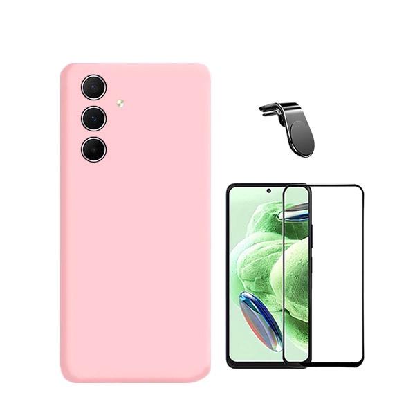 Kit Película de Vidro Temperado GorilasGlass + Capa Proteção Traseira Silicone + Suporte de Carro Magnético L GIFT4ME para Samsung Galaxy A35 5G - Rosa