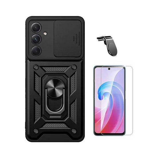 Kit Vidro Temperado ClearGOrilasGlass + Capa de Proteção Militar Magnética Janela Deslizante + Suporte Magnético L GIFT4ME para Samsung Galaxy A35 5G - Preto