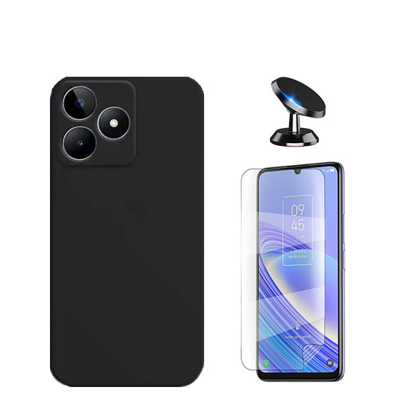 Kit Película Protectora de Hydrogel Frente + Capa Proteção Traseira Silicone + Suporte Magnético GIFT4ME para Realme C53 - Preto
