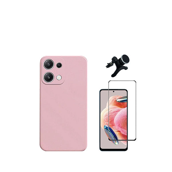 Kit Película de Vidro Temperado GorilasGlass + Capa Proteção Traseira Silicone + Suporte Magnético Com Pernas GIFT4ME para Xiaomi Redmi Note 13 4G - Rosa