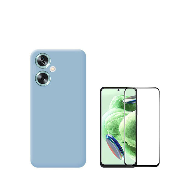 Kit Película de Vidro Temperado GorilasGlass + Capa Proteção Traseira Silicone GIFT4ME para Oppo A79 5G - Azul Claro
