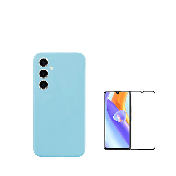 Kit Película de Vidro Temperado GorilasGlass + Capa Proteção Traseira Silicone GIFT4ME para Samsung Galaxy A05s - Azul Claro
