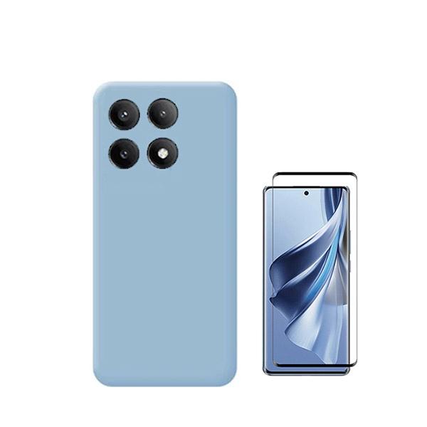 Kit Película de Vidro Temperado GorilasGlass + Capa Proteção Traseira Silicone GIFT4ME para Xiaomi Poco X6 Pro 5G - Azul Claro