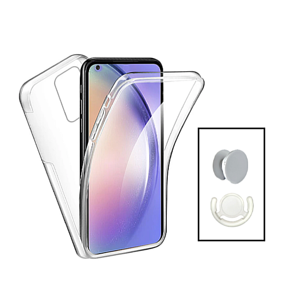 Kit Capa 360° Proteção Frente e Verso + 1 HandHolder + 1 Suporte HandHolder Branco para Oppo Reno 8 Lite - Transparente/Branco