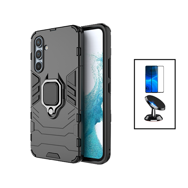 Kit Película de Vidro Temperado GorilasGlass + Capa de Proteção Militar Magnética + Suporte Magnético para Samsung Galaxy A14 - Preto