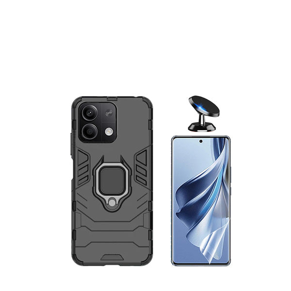 Kit Película Protectora de Hydrogel Frente + Capa de Proteção Militar Magnética + Suporte Magnético GIFT4ME para Xiaomi Redmi Note 13 Pro - Preto