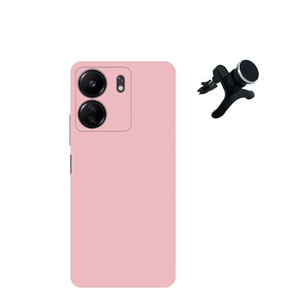 Kit Suporte Magnético Com Pernas + Capa Proteção Traseira Silicone GIFT4ME para Xiaomi Redmi 13C - Rosa